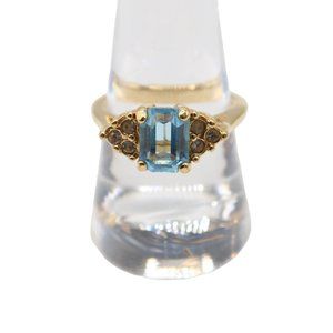 ANA BEKOACH 18K Gold Electroplate Blue & Clear Rhinestone Ring Size 9 Signed